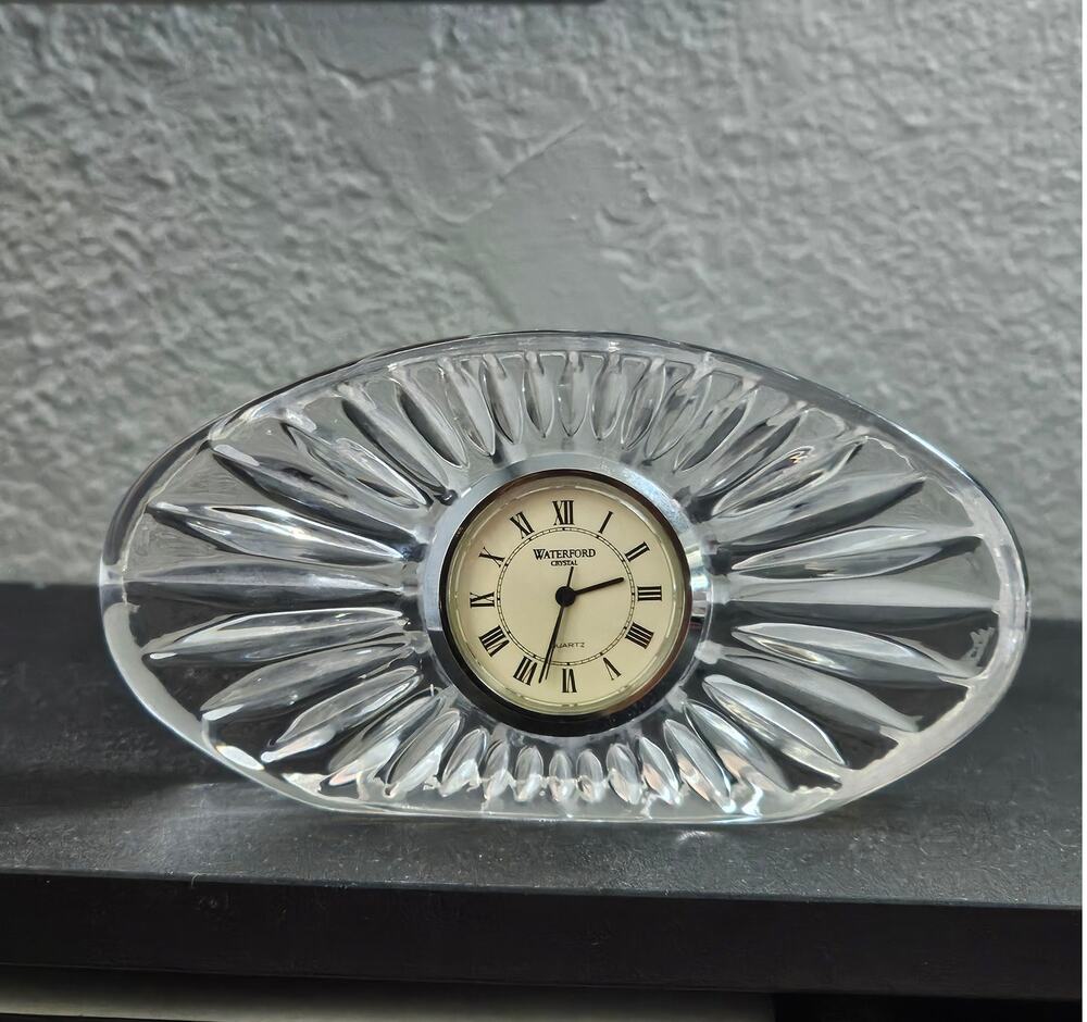 Waterford Crystal Quartz Desk Clock, Oval Starburst Design
